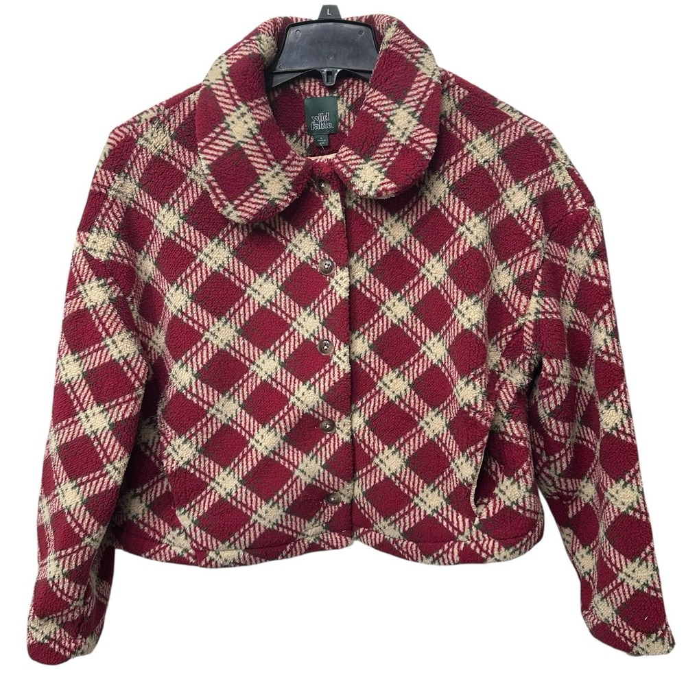 Wild Fable Red Diamond Print Women's Size Large Short Jacket Shacket Pockets